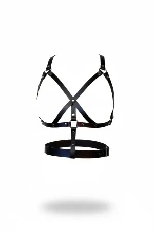 Siyah vegan deri çapraz askılı kadın vücut harness
