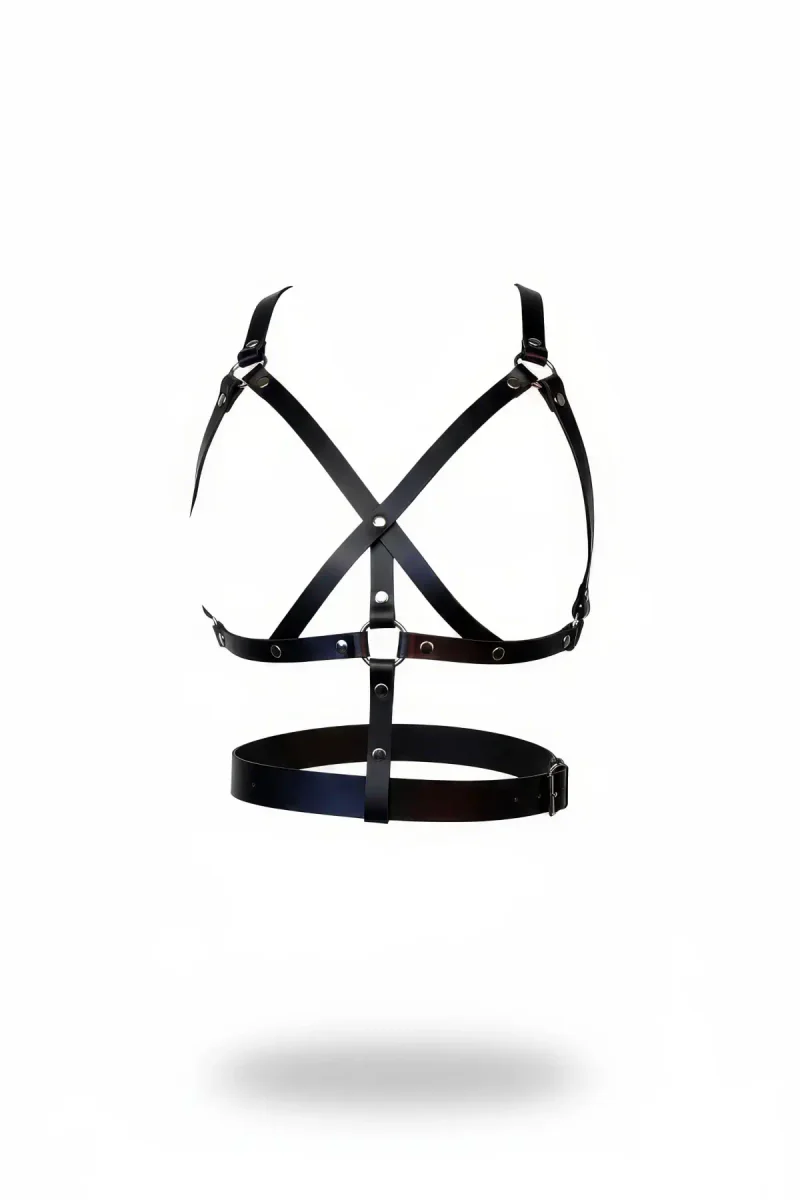 Siyah vegan deri çapraz askılı kadın vücut harness