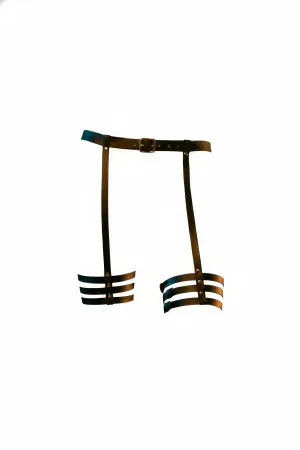 Black Faux Leather Thigh Harness Garter Accessory with Buckle Closures
