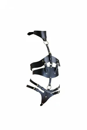 Black Vegan Leather Full Body Harness Structured Corset Design