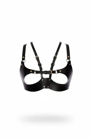 Black Faux Leather Underbust Harness Women Adjustable Straps Silver Buckles
