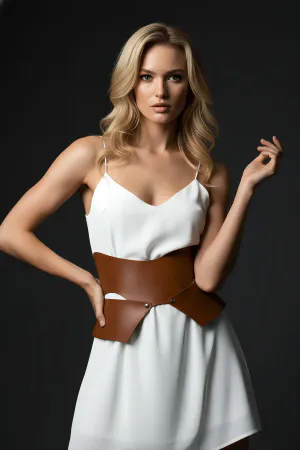 Tan Vegan Leather Asymmetrical Waist Harness Belt Sculpted Panels