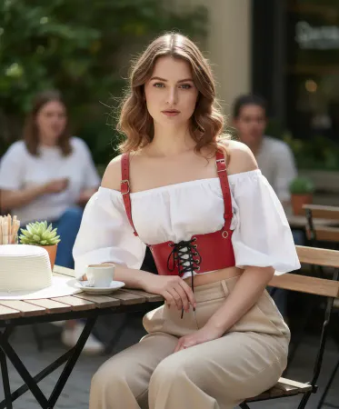 Kırmızı suni deri bağcıklı korse bel aksesuarı
