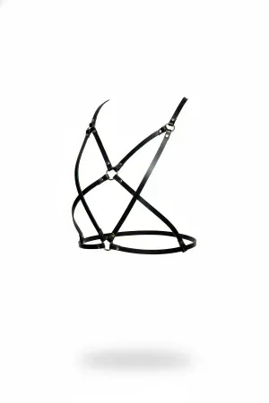 Black Faux Leather Caged Underbust Chest Harness with Adjustable Straps