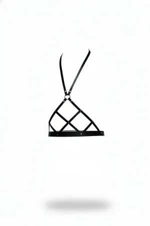 Black Faux Leather Geometric Caged Chest Harness Halterneck