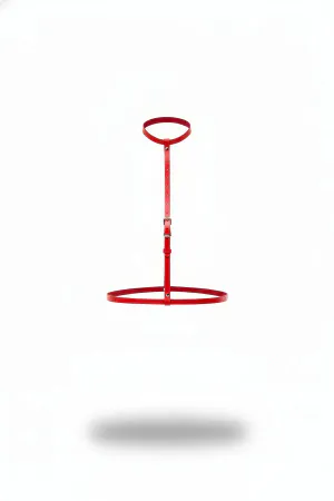 Red Faux Leather Minimalist Body Harness with Choker Loop and Adjustable Waist Strap