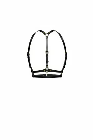 Black Faux Leather Chest Body Harness Gold Hardware