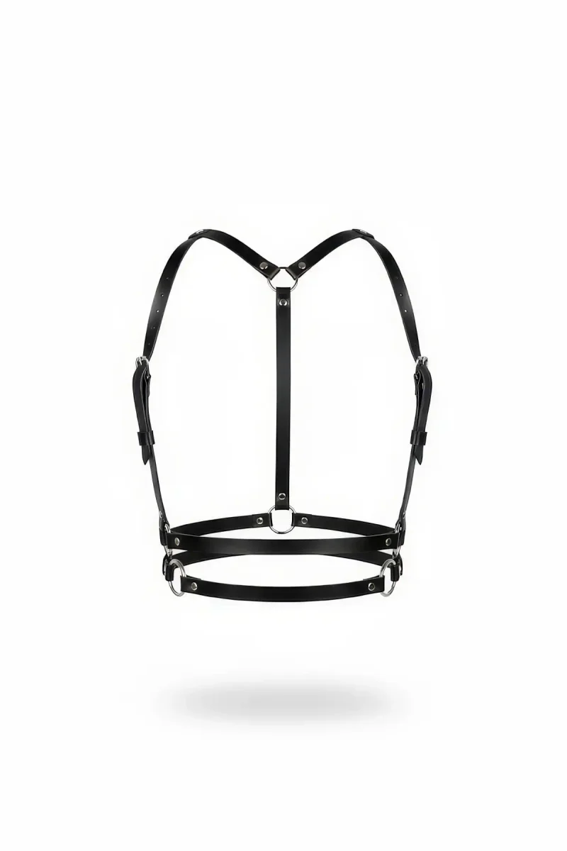 Black Faux Leather Chest Harness for Women with O-Rings