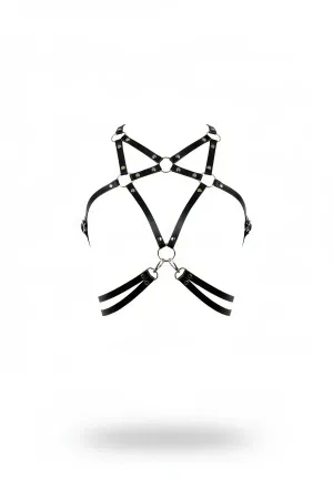 Black Faux Leather Multi-Strap Chest Harness Women Adjustable O-Rings Silver Hardware