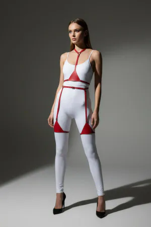 Red Vegan Leather Full Body Harness Women Adjustable Straps