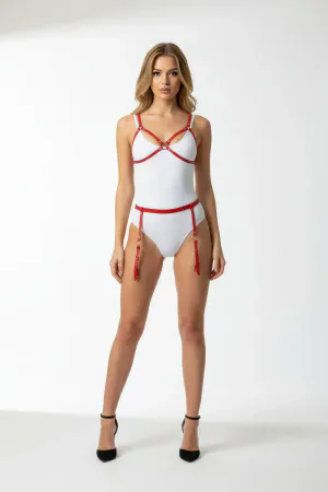 Red Vegan Leather Strappy Body Harness Women Adjustable Garter Straps