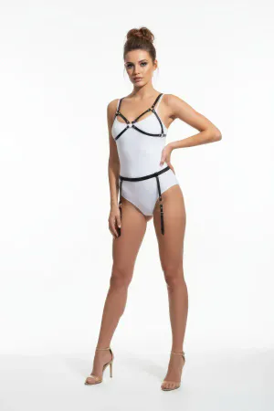 Black Faux Leather Body Harness Set Women Adjustable Thigh Straps