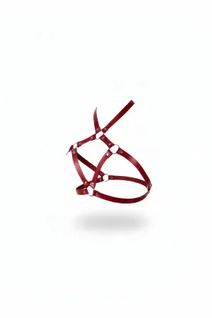 Red Vegan Leather Caged Chest Harness with Silver O-Rings