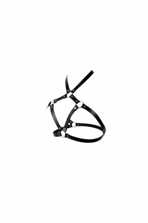 Black Vegan Leather Chest Harness Women O-Ring Details Adjustable Straps