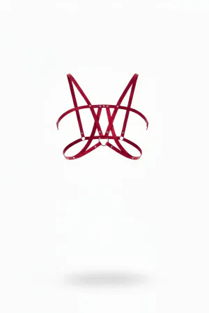 Red Faux Leather Strappy Chest Harness Women Adjustable O-Ring