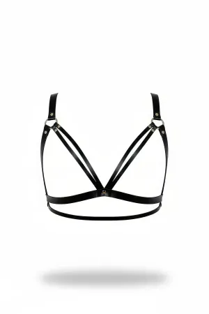 Black Faux Leather Chest Harness Geometric O-Ring Strappy Design