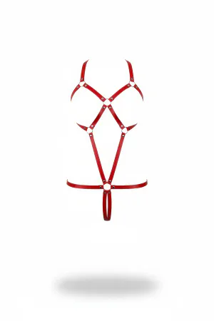 Red Faux Leather O-Ring Body Harness