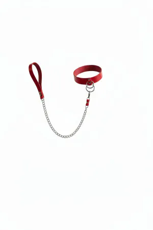 Red faux leather choker with detachable silver chain and O-ring