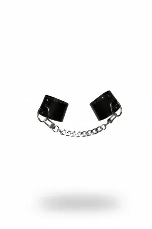 Black Faux Leather Cuffed Handcuffs with Silver Chain