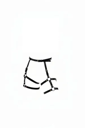 Black Faux Leather Thigh Harness Women Adjustable O-Rings