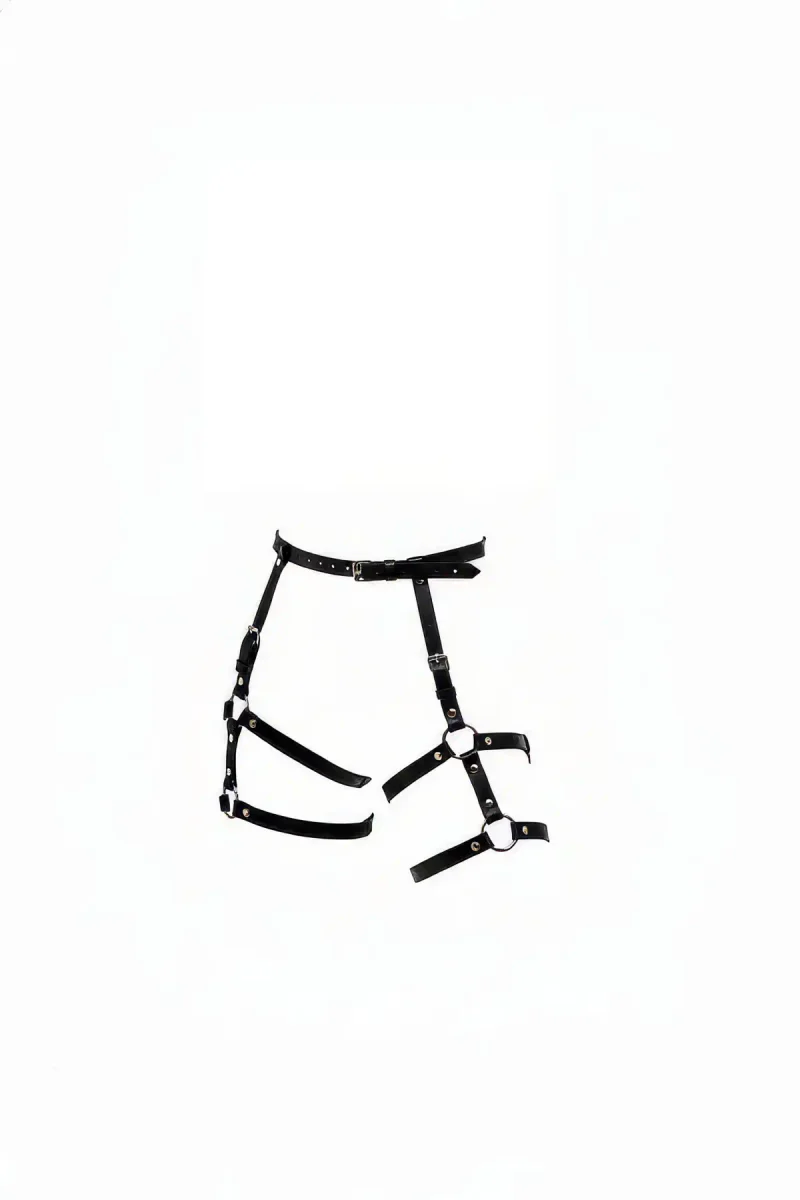 Black Faux Leather Thigh Harness Women Adjustable O-Rings