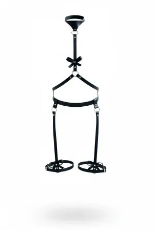 Black Faux Leather Full Body Harness with Neck Collar and Thigh Garters