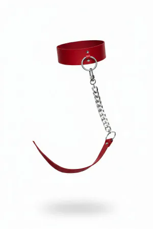 Red faux leather choker with detachable silver chain and O-ring