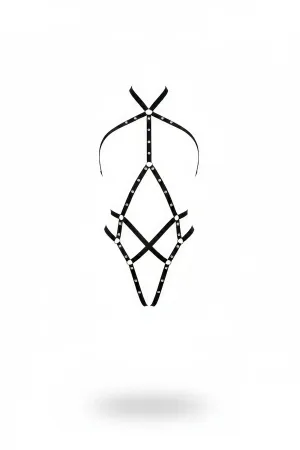 Black geometric faux leather body harness with metal rings