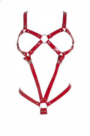 Red Shiny Faux Leather O-Ring Body Harness