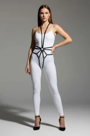 Black Faux Leather Full Body Harness with Central O-Ring Straps
