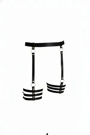 Black Faux Leather Garter Harness Women Triple Thigh Straps
