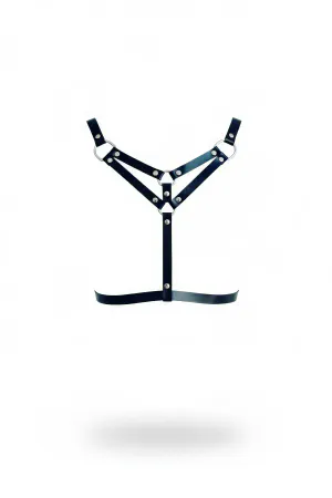 Black Faux Leather Underbust Harness Y-Shape Silver O-Rings