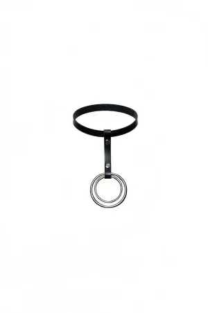Black vegan leather choker with double O-ring pendant