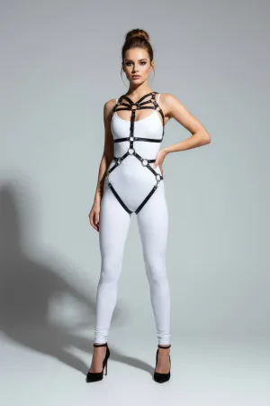 Siyah Metal Halka Detaylı Çapraz Bantlı Body Harness Kadın Giyimi