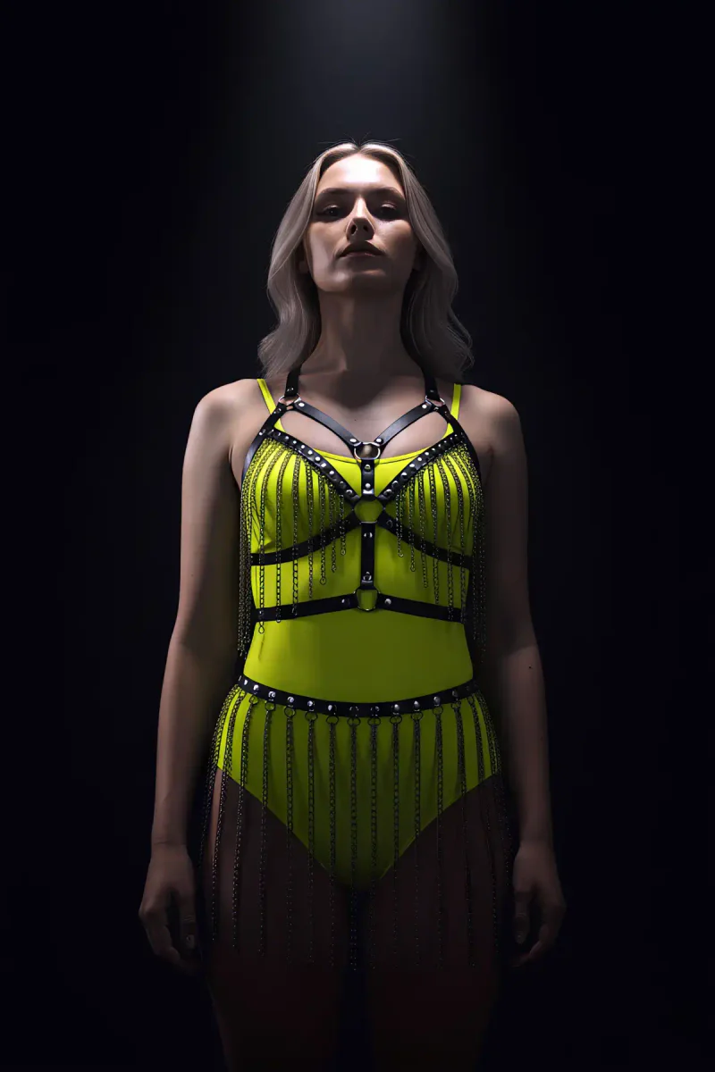 Neon yeşil zincir detaylı