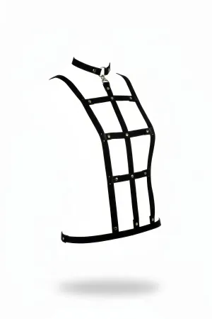 Black Faux Leather Cage Body Harness with Stud Details