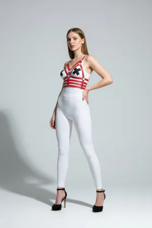 Color Block Faux Leather Chest Harness Red White X-Straps