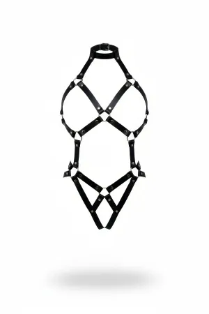 Black Faux Leather Geometric Body Harness Adjustable Straps