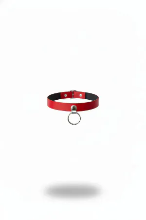 Kırmızı Choker Suni Deri Metal Halka Detaylı Gerdanlık - APFT519