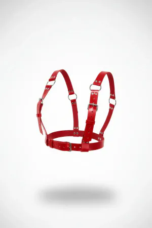 Kırmızı suni deri göğüs vücut harness, metal tokalı, ayarlanabilir askılı