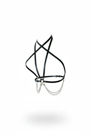 Black Faux Leather Draped Chain Chest Harness Adjustable Straps