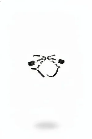 Black Faux Leather Chest Harness Adjustable Arm Straps Silver O-Rings