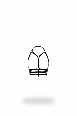 Black Faux Leather Harness Bra Adjustable Straps O-Ring Details