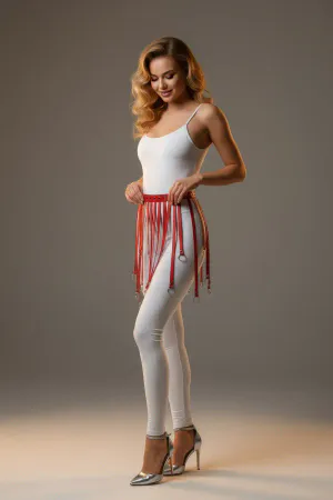 Red Faux Leather Waist Harness with O-Ring Fringe