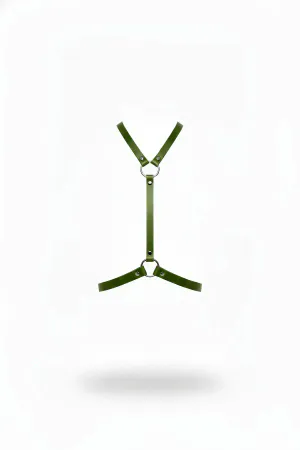 Olive Green Faux Leather Chest Harness Minimalist O-Ring Design