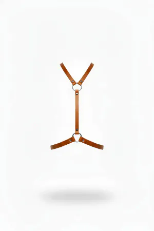 Tan Faux Leather Body Harness Silver O-Rings Minimalist Style
