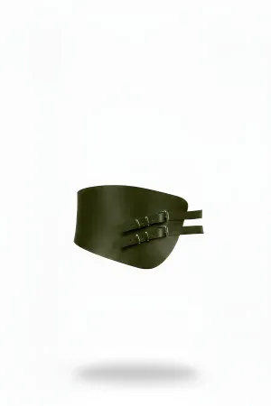 Olive Green Vegan Leather Waspie Waist Cincher Dual Buckles