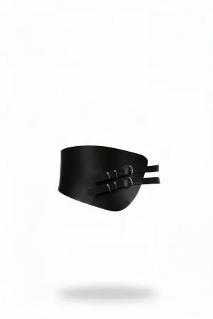 Black Faux Leather Wide Corset Belt Double Buckle Front View