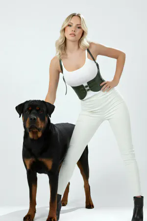 Olive Green Faux Leather Underbust Harness Waist Cincher Adjustable Straps