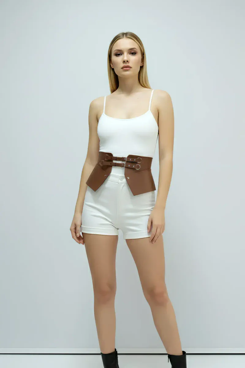 Festival brown faux leather waspie harness cin
